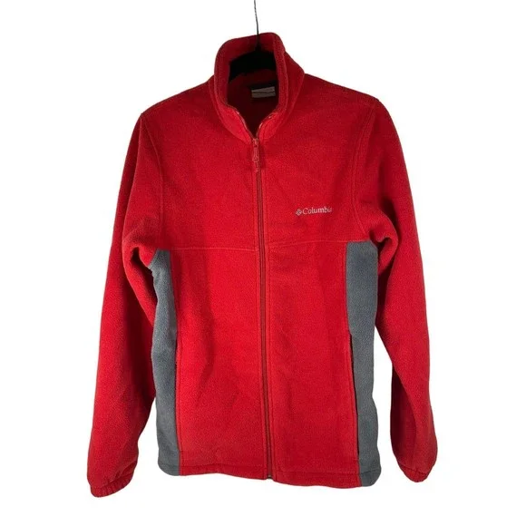 Columbia Fleece Jacket mens Crimson Colorblock Zip Up w Embroidered Logo S BoxAR - Picture 1 of 5